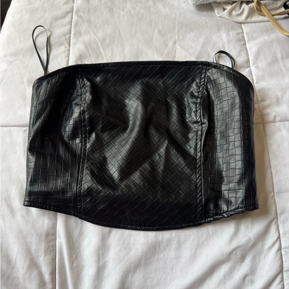 PacSun Faux Leather Tube Corset Top | Size XS | Black